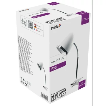 AVIDE ASZTALI LÁMPA E27 FEHÉR/KRÓM CSIPTETHETŐ