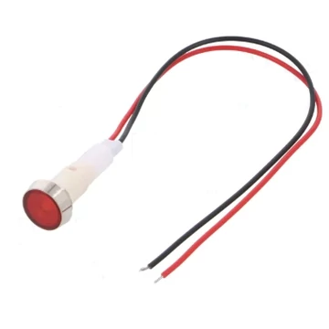 JELZŐLÁMPA BEFÚRHATÓ PIROS 12V DC  furat:10mm +vezeték