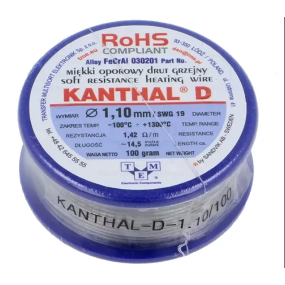 ELLENÁLLÁSHUZAL átm: 1,1mm 1,42 Ohm/m 14,5m/tek.