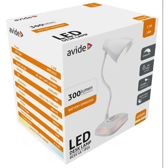AVIDE ASZTALI LÁMPA LEDES 3,2W USB